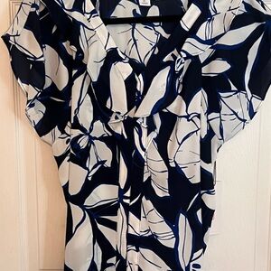 Navy blue blouse with cute ruffles on neckline